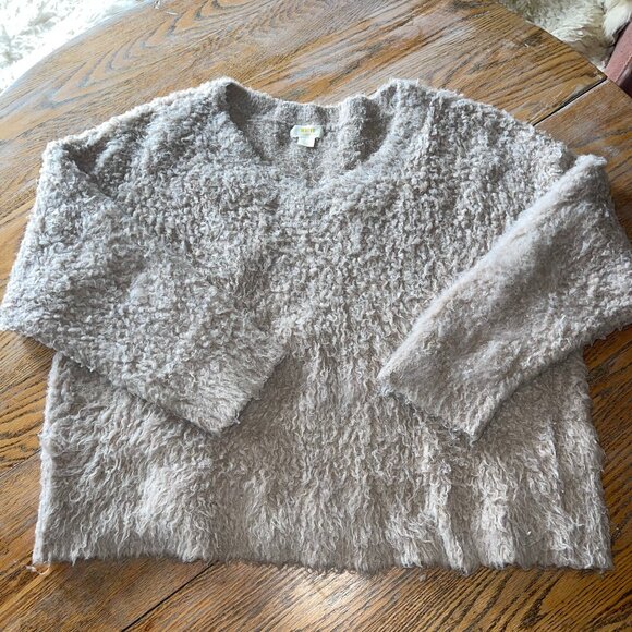ANTHROPOLOGIE nubbly box cut v -neck sweater/nylon,31merino,poly/XL - Picture 1 of 7
